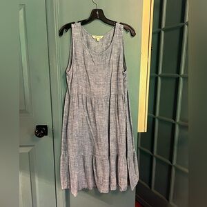 Blue linen Sleeveless Dress with pockets